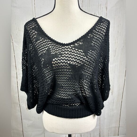 Knitted Gothic Kimono Top Coverup Open Back Black - Picture 2 of 7